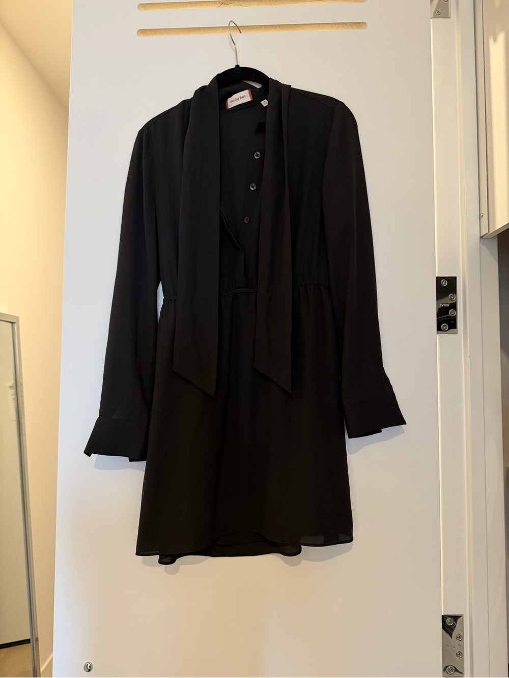 Sunday Best Black Long-Sleeve Tie-Neck Mini Dress